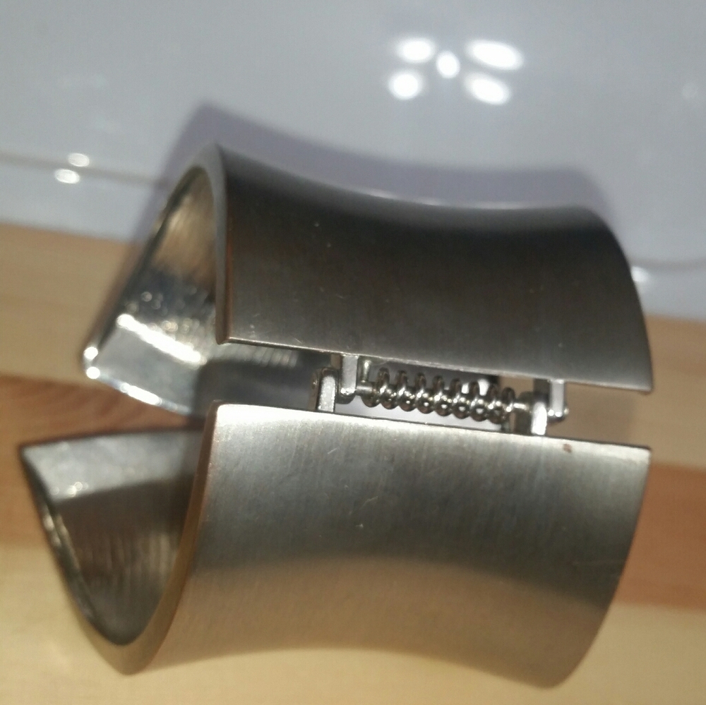 Silver Hinged Wave Cuff Bracelet - image 3